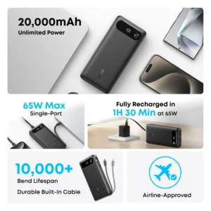 Anker Power Bank 20000mAh 87W Built-In USB-C Cable