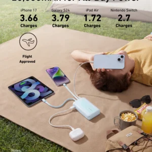 Anker Zolo Power Bank (20K, Built-In USB-C and Lightning Cable)
