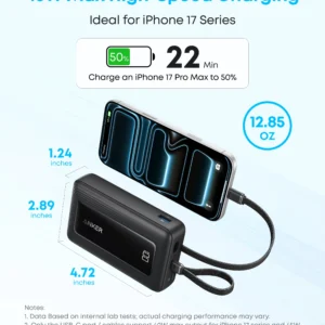 Anker Zolo Power Bank (20K, Built-In USB-C and Lightning Cable)