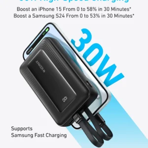 Anker Zolo Power Bank (20K, Built-In USB-C and Lightning Cable)